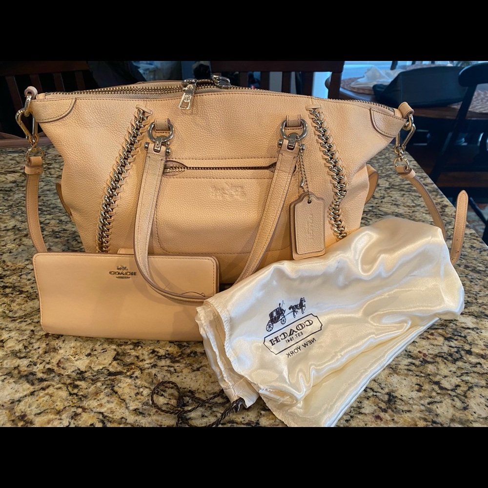 Purse and wallet set. COACH whiplash prairie satchel in APRICOT.